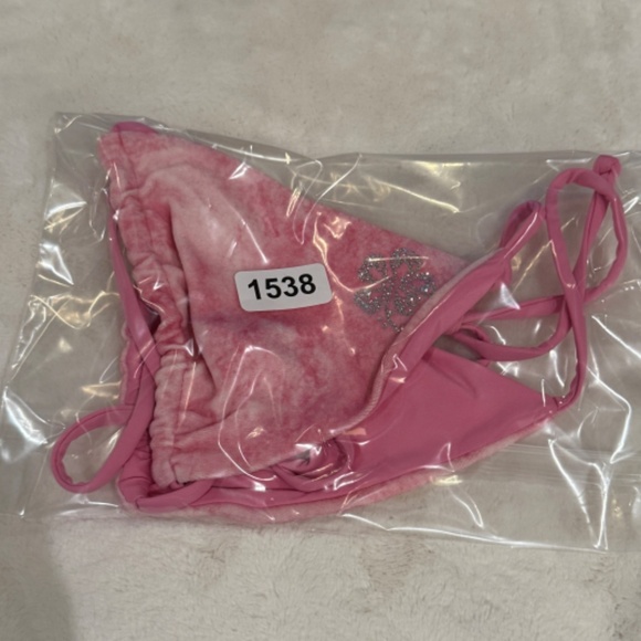 New! Frankies Bikinis Tia Terry Triangle Top Distorted Pink Dye 31538 - Picture 12 of 12